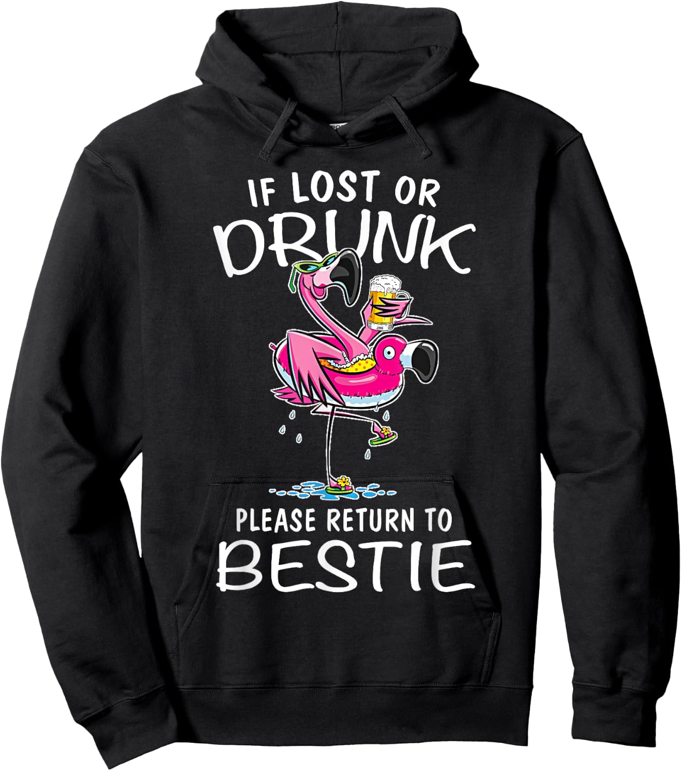 If lost or drunk please return to my bestie Couple Flamingo Hoodie - Hoodie | Black