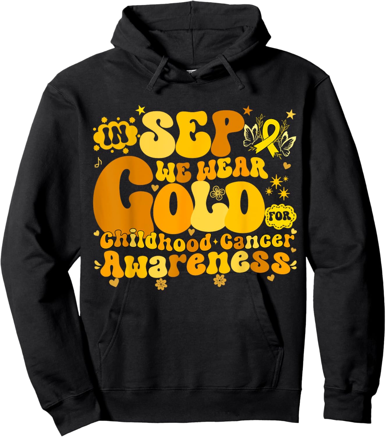 In September We Wear Gold Childhood Cancer Awareness Groovy Hoodie - Hoodie | Black