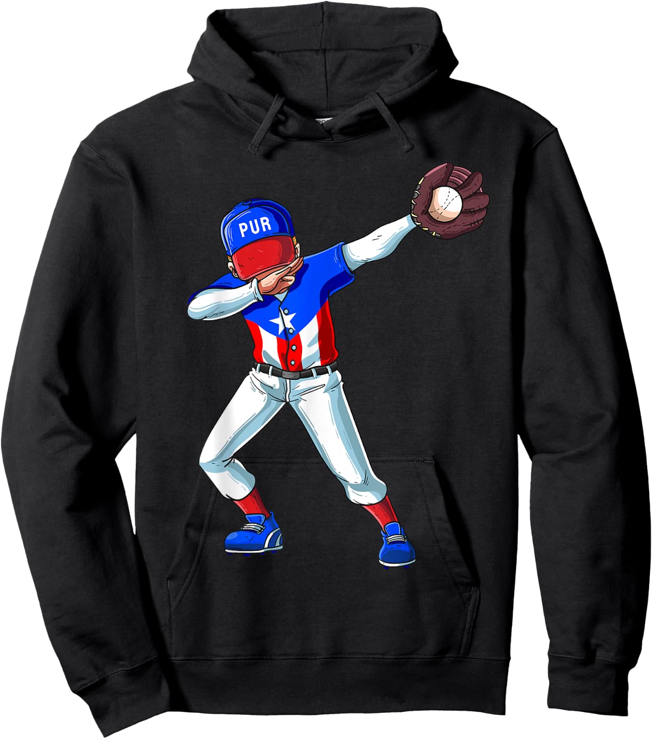 Baseball Dabbing Puerto Rico Player Catcher Pitcher Men Kids Hoodie - Hoodie | Black