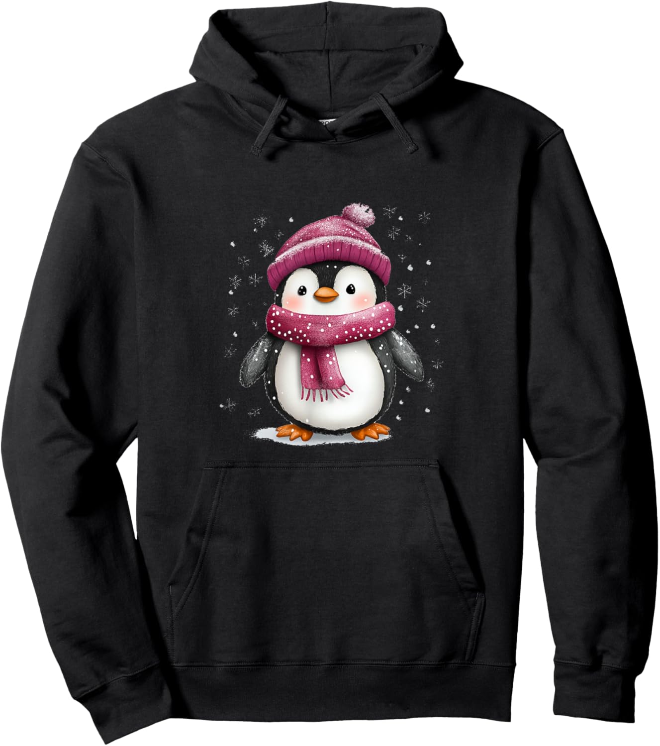 Cute Penguin With Hat And Scarf Winter Snow Hoodie - Hoodie | Black