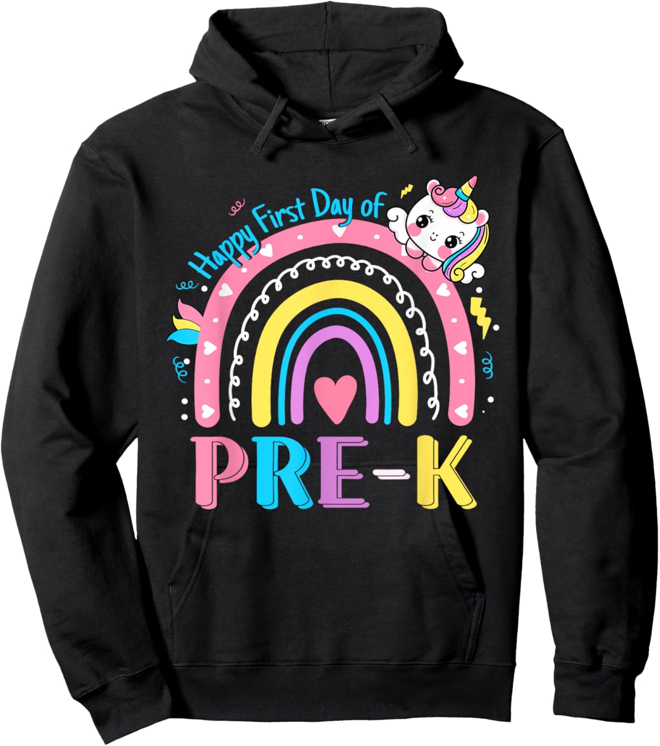 Pre-K First Day to School Team Pre K Unicorn Girl Kids Hoodie - Hoodie | Black
