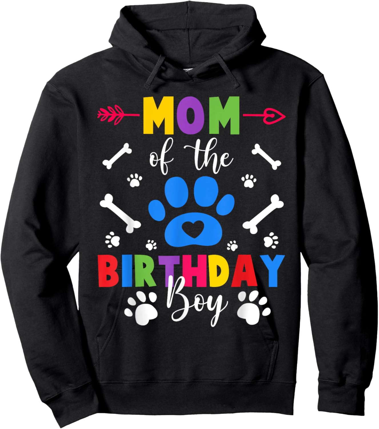Mom And Dad Mom Of The Birthday Boy Dog Paw Family Matching Hoodie - Hoodie | Black