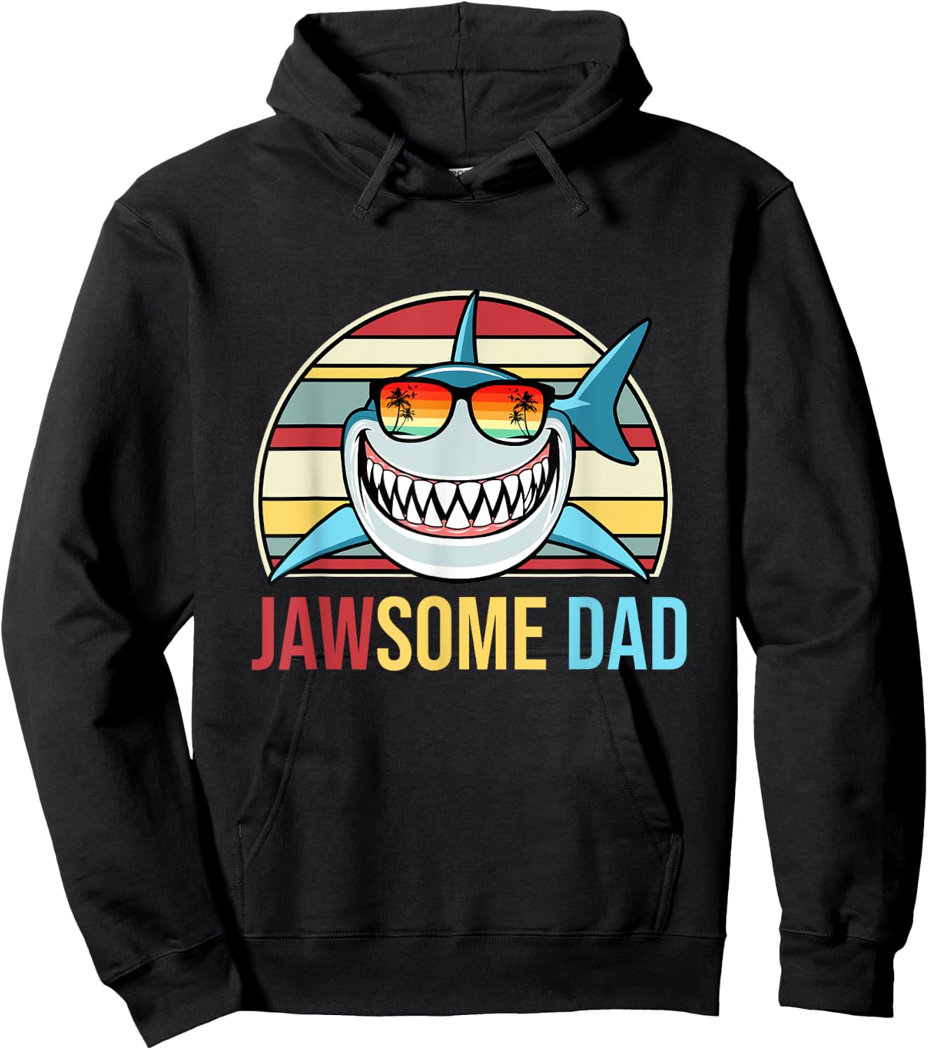 Retro Jawsome Dad Shark Funny Fathers Day Family Daddy Papa Hoodie - Hoodie | Black