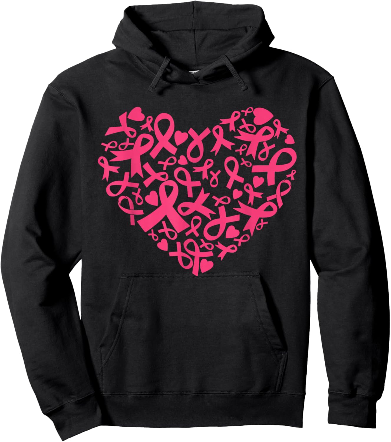 Breast Cancer Awareness Heart Ribbon Pink Support Hoodie - Hoodie | Black