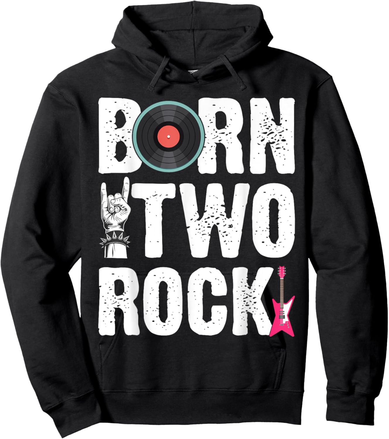 Kids 2nd Birthday Guitar Born Two 2 Rock Rocker Bday Boys Hoodie - Hoodie | Black