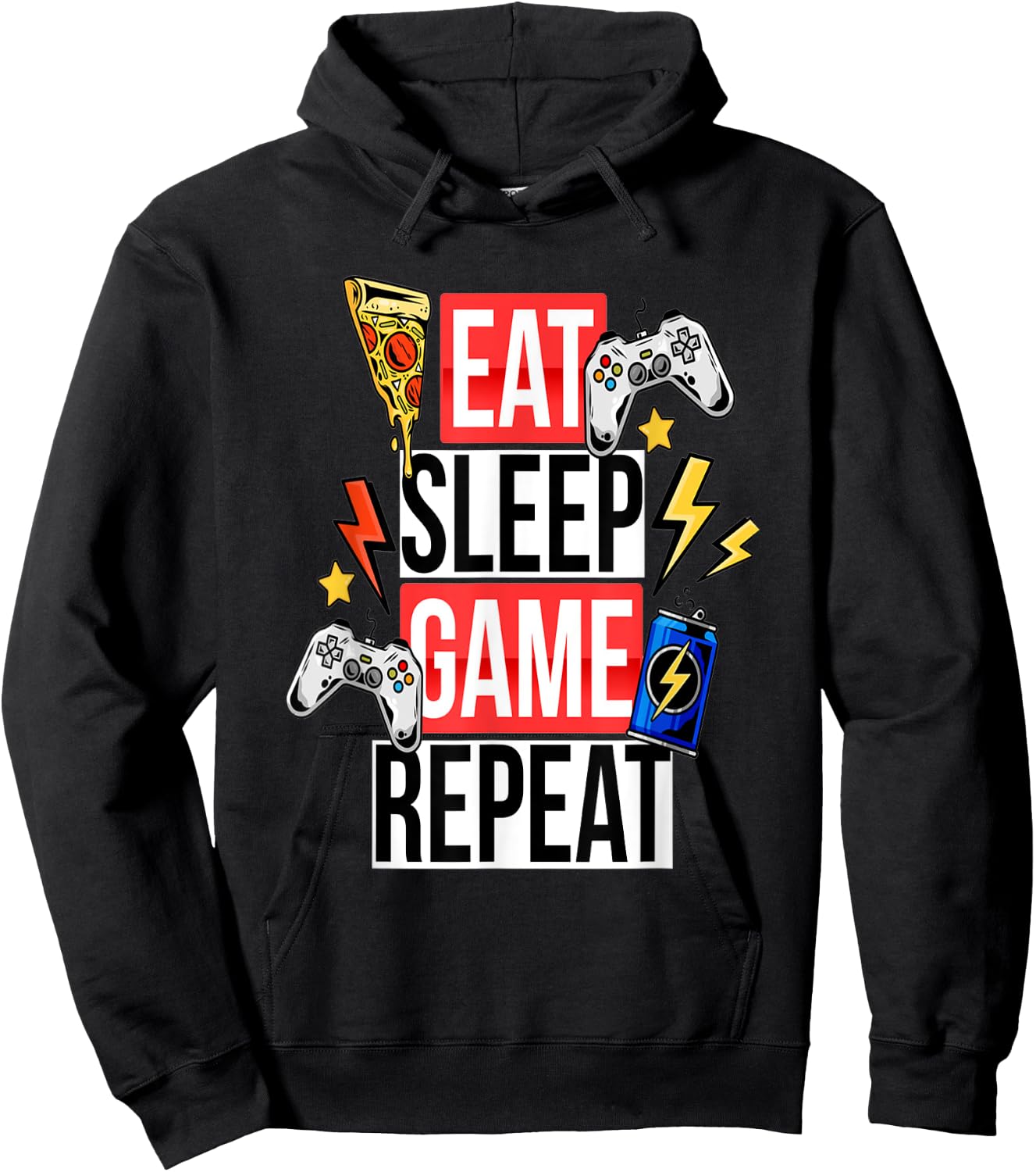 Funny Eat Sleep Game Repeat for Video Games Lovers Hoodie - Hoodie | Black
