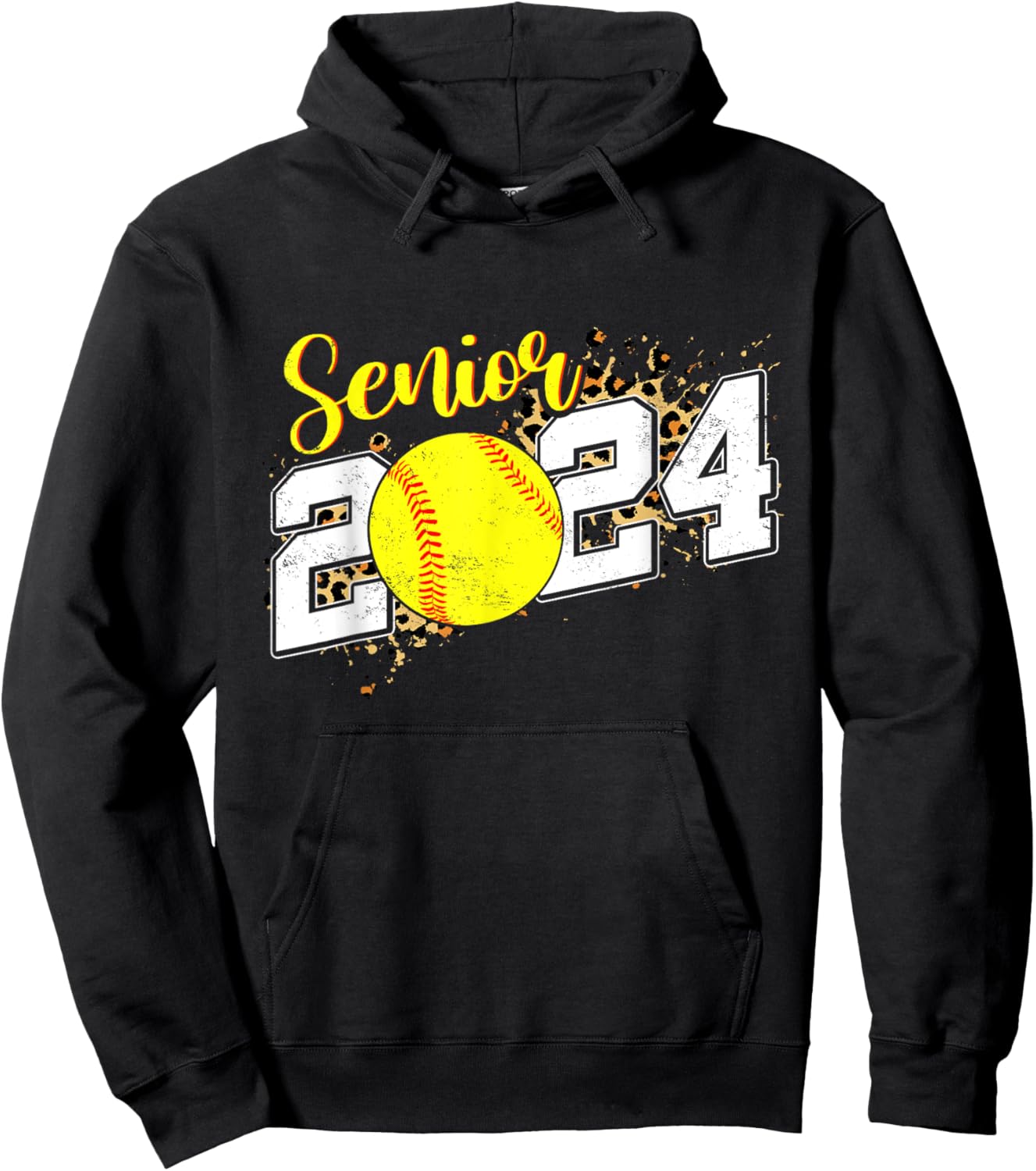 Senior 2024 Softball Leopard Class of 2024 Softball Hoodie - Hoodie | Black