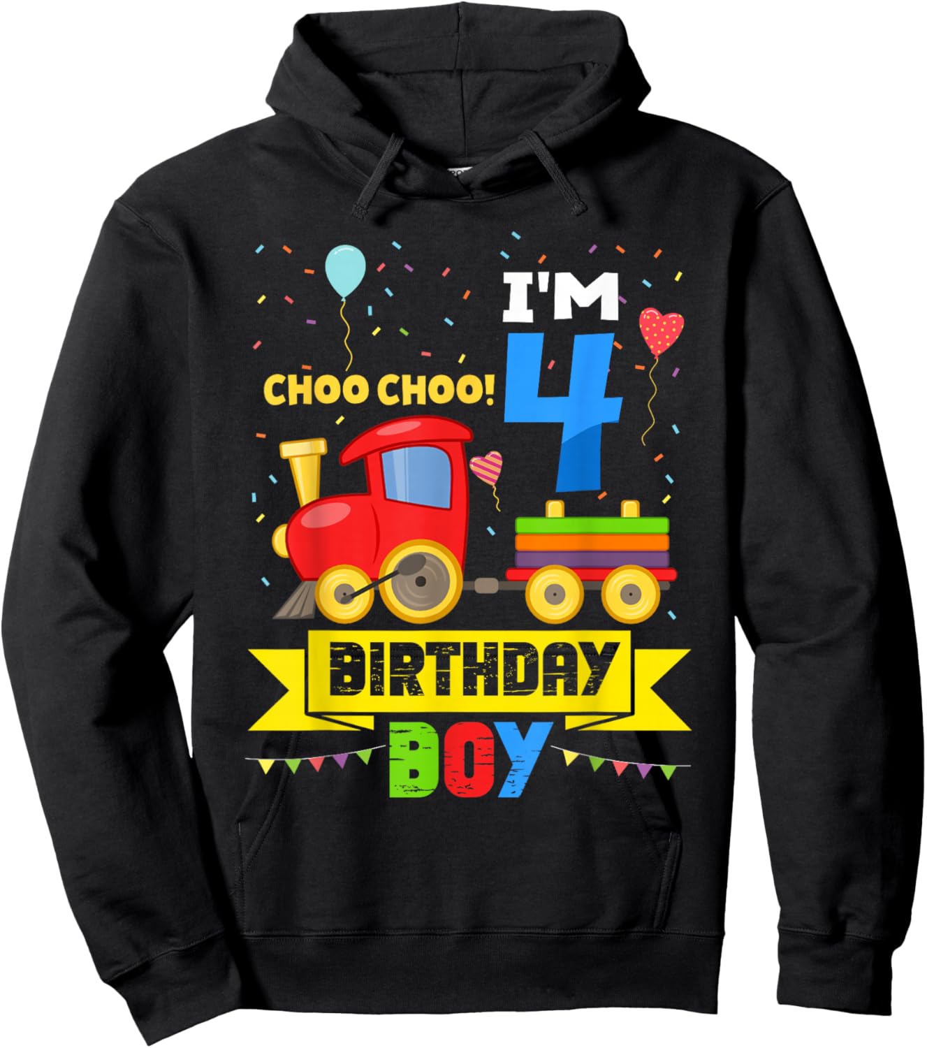 I'm 4 Birthday Boy Choo Choo Train Funny 4th Birthday Hoodie - Hoodie | Black