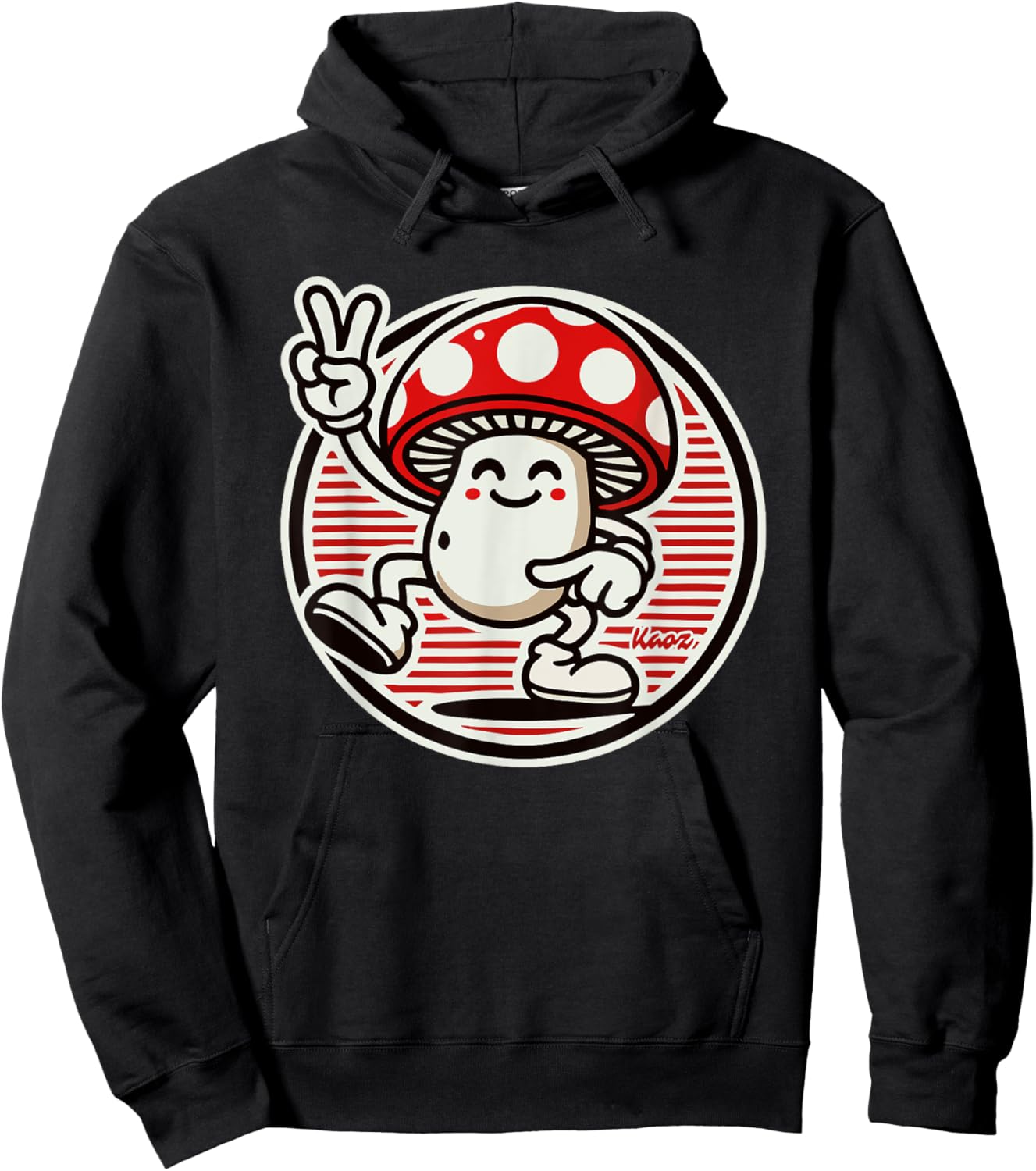 Retro Vintage Psychedelic: Funny Mushroom Peace Sign Hoodie - Hoodie | Black