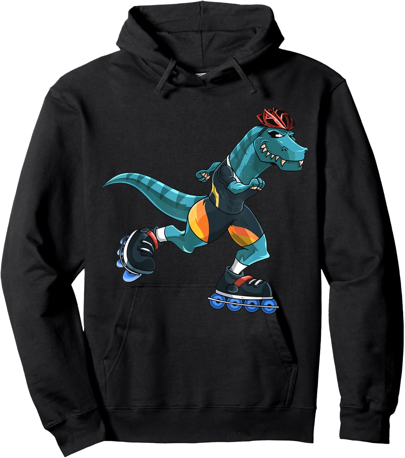 Dino Rides On Rollers T-Rex Roller Skater Skating Kids Boys Hoodie - Hoodie | Black