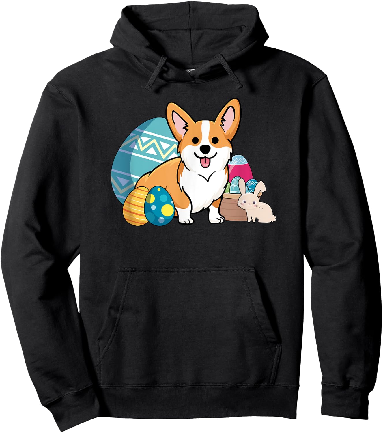 Easter Corgi Dog Cute Cartoon Style Easter Eggs, Basket Women Kids Hoodie - Hoodie | Black