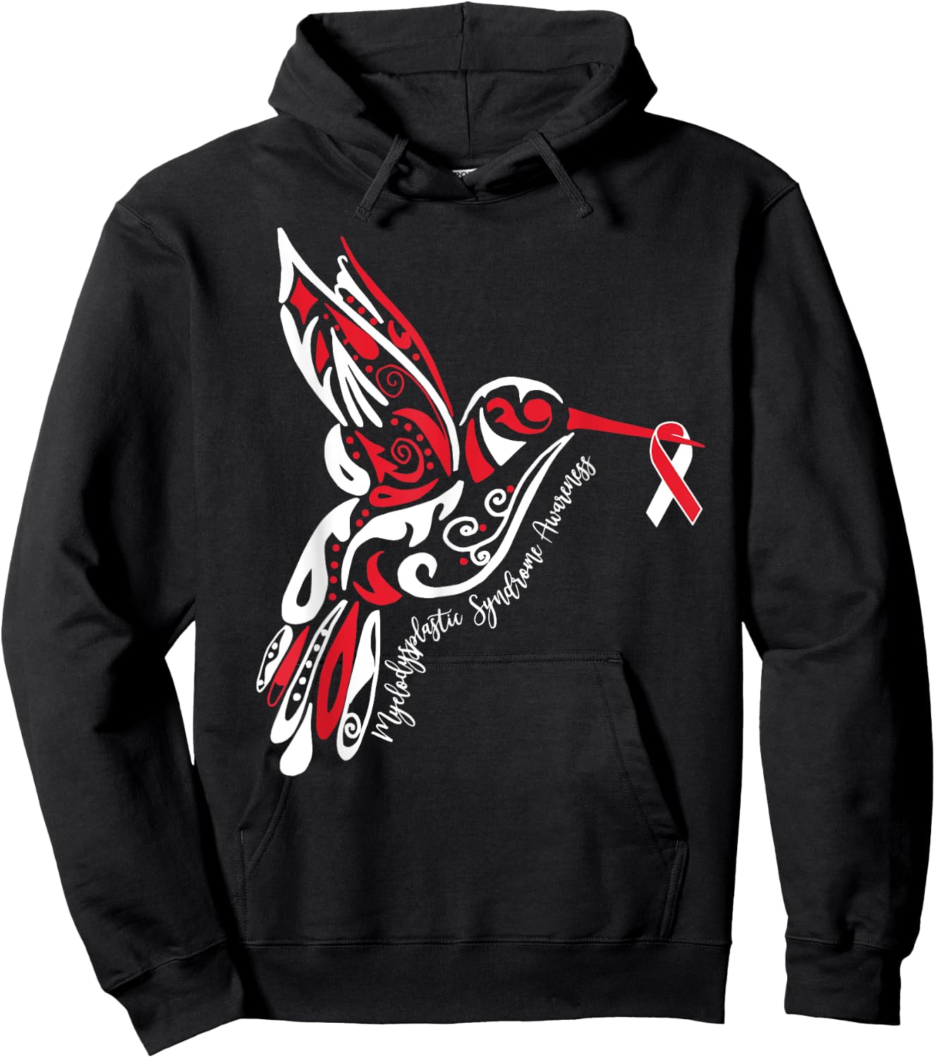 Myelodysplastic Syndrome MDS Awareness Hummingbird Ribbon Hoodie - Hoodie | Black