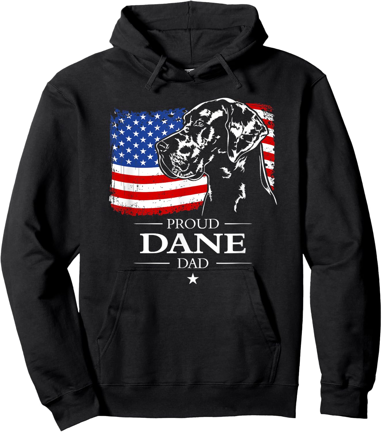 Proud Great Dane Dad American Flag patriotic giant dog Hoodie - Hoodie | Black