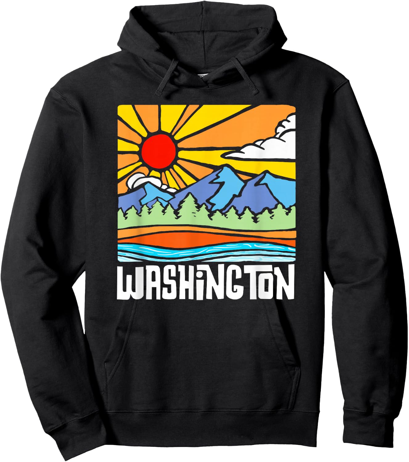 Washington Artistic Nature & Mountains State Vintage Graphic Hoodie - Hoodie | Black
