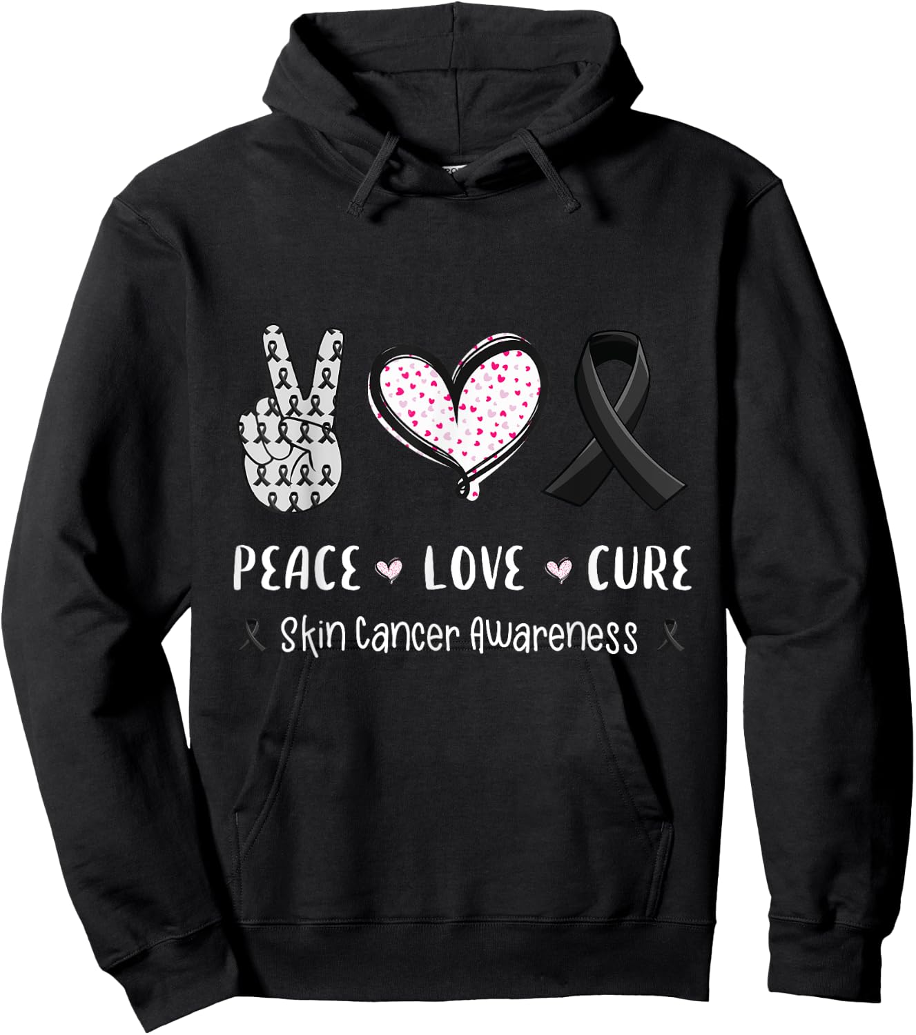 Peace Love cure skin cancer awareness gifts men women kids Hoodie - Hoodie | Black