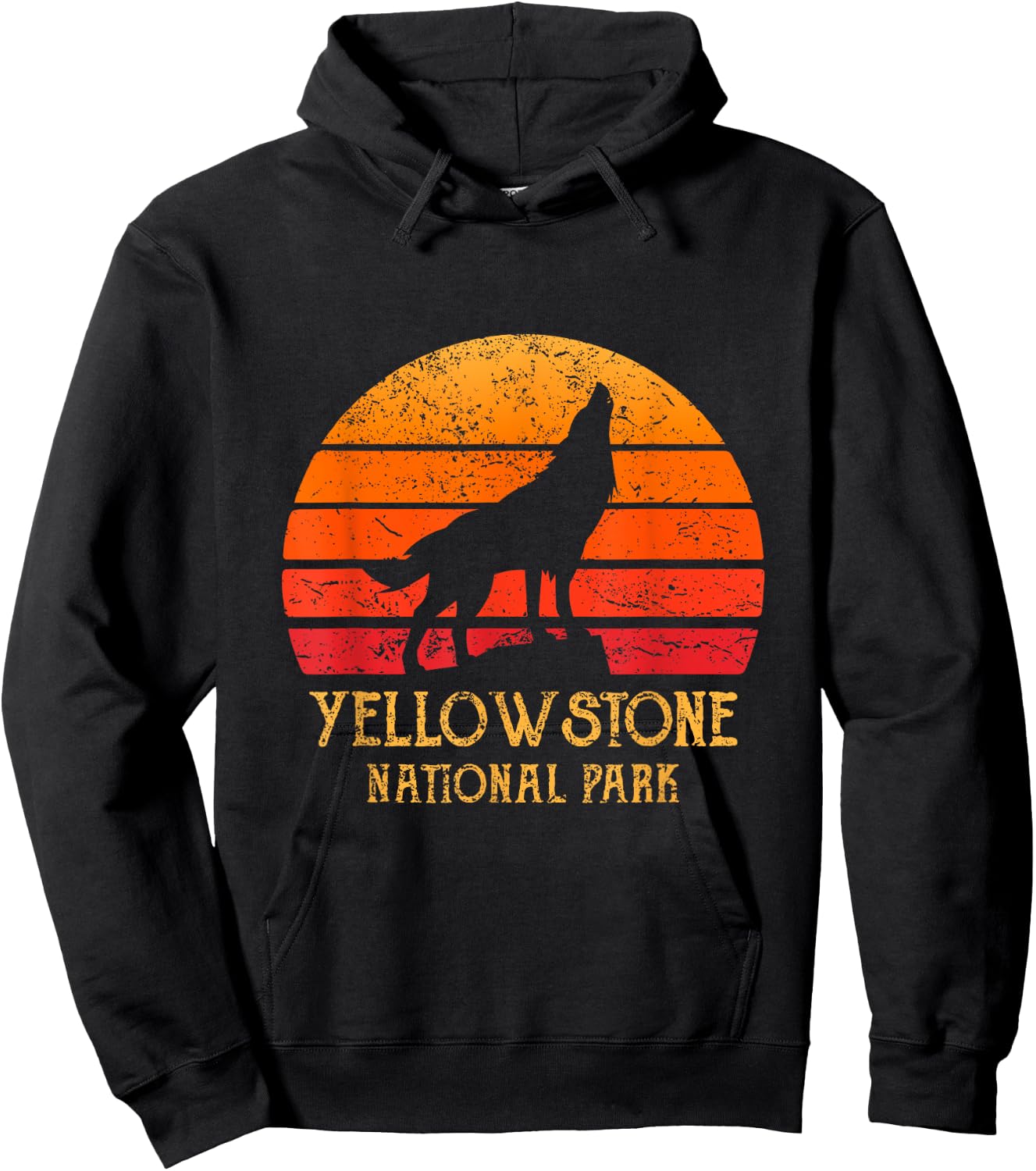 Retro Sun Yellowstone National Park Wolf Vintage Yellowstone Hoodie - Hoodie | Black