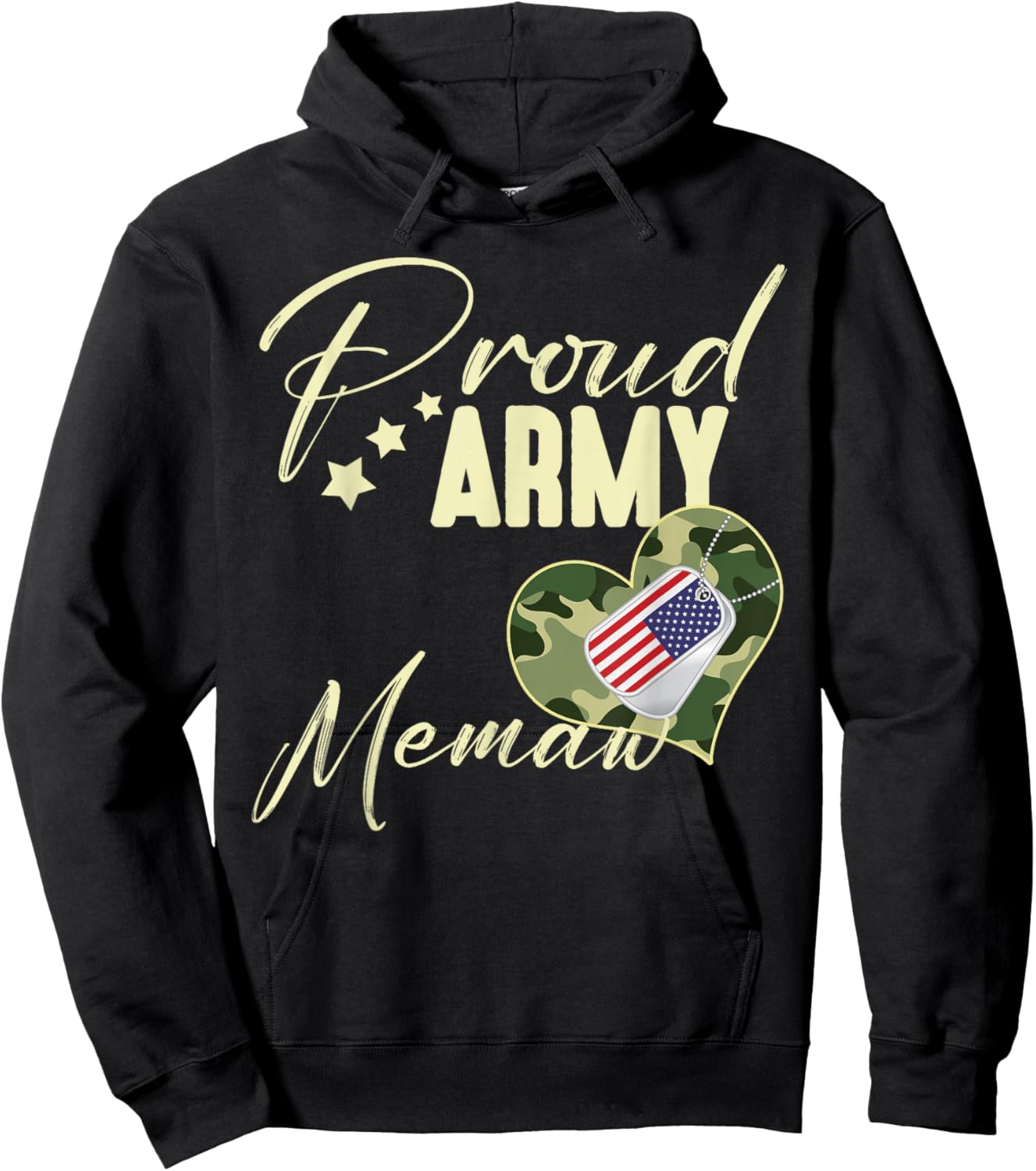 Proud Army MEMAW Camouflage Dog Tag USA American Flag Hoodie - Hoodie | Black