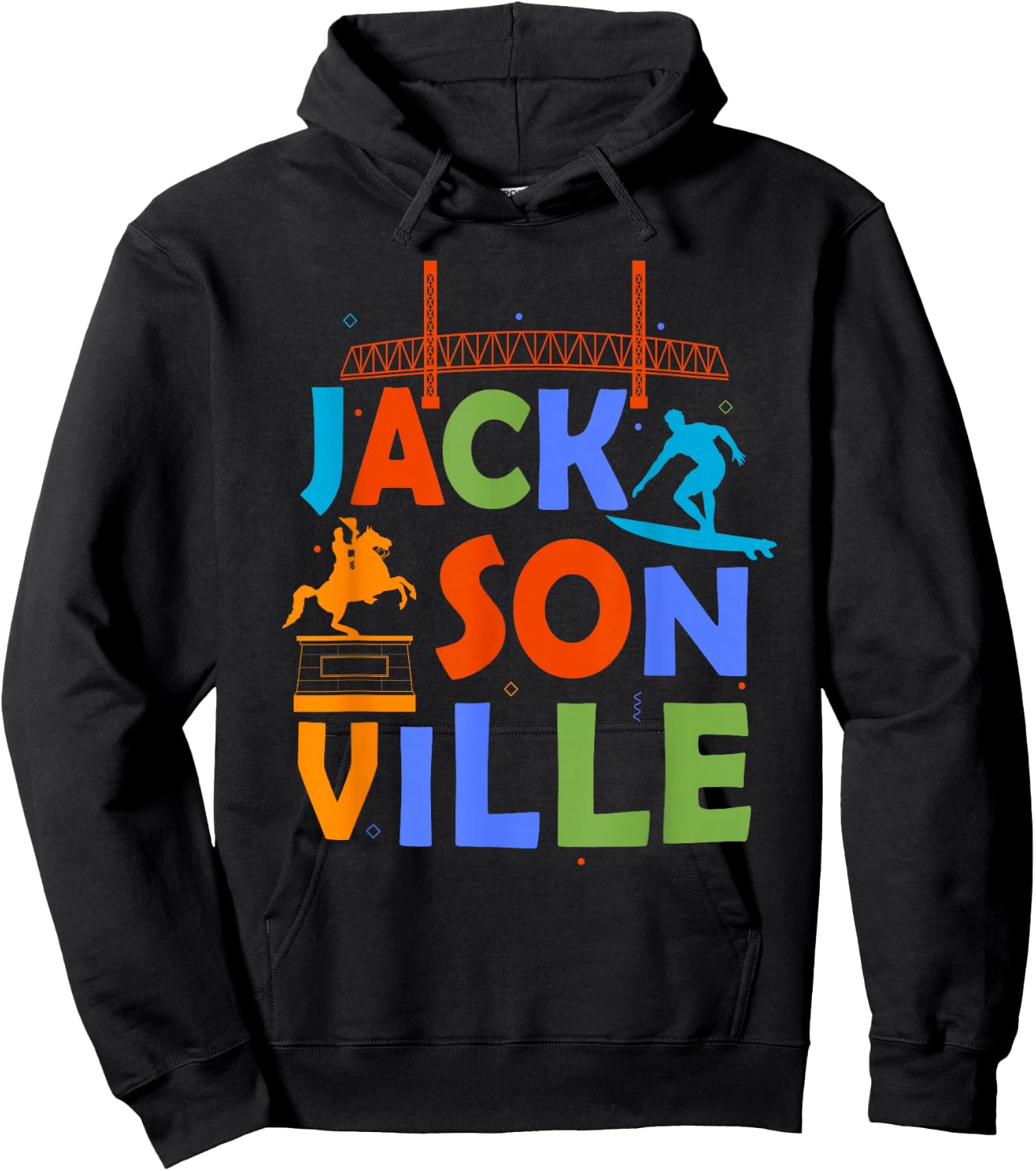 Jacksonville Souvenir Surfing Florida Skyline Jacksonville Hoodie - Hoodie | Black