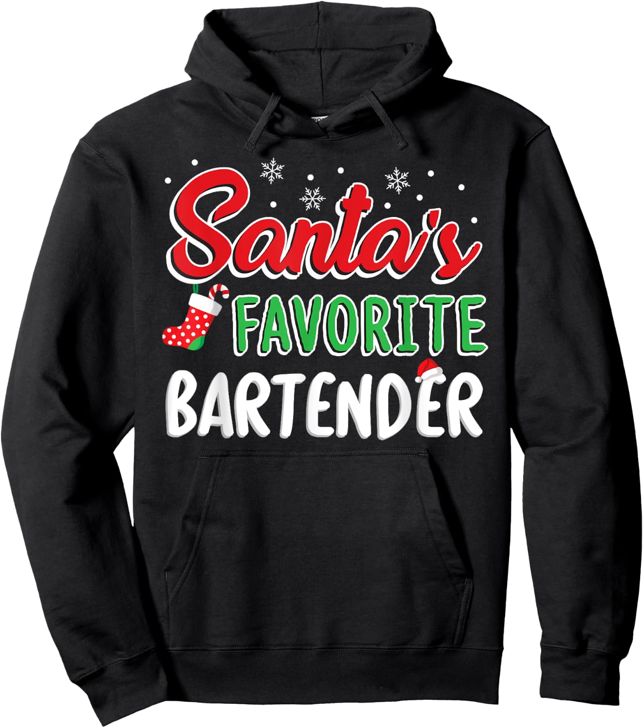 Santa's Favorite Bartender T Shirt Cute Xmas Party Drinking Hoodie - Hoodie | Black