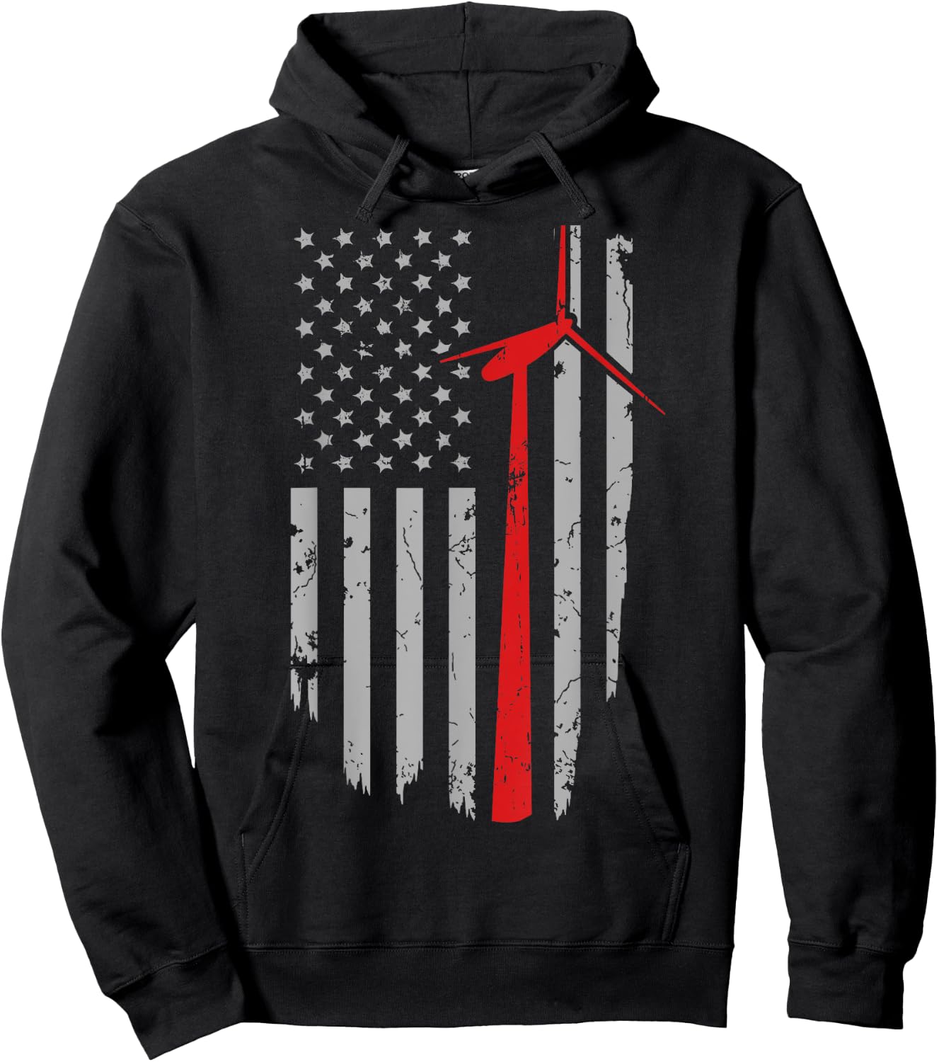Vintage American Flag Apparel, Wind Turbine Technician Hoodie - Hoodie | Black