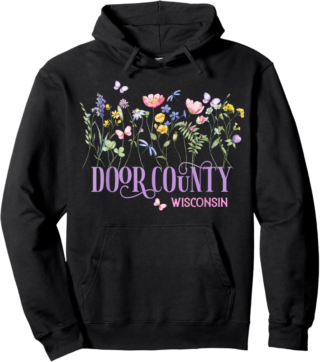 Door County Wisconsin Wildflowers Summer Vacation Souvenir Hoodie - Hoodie | Black