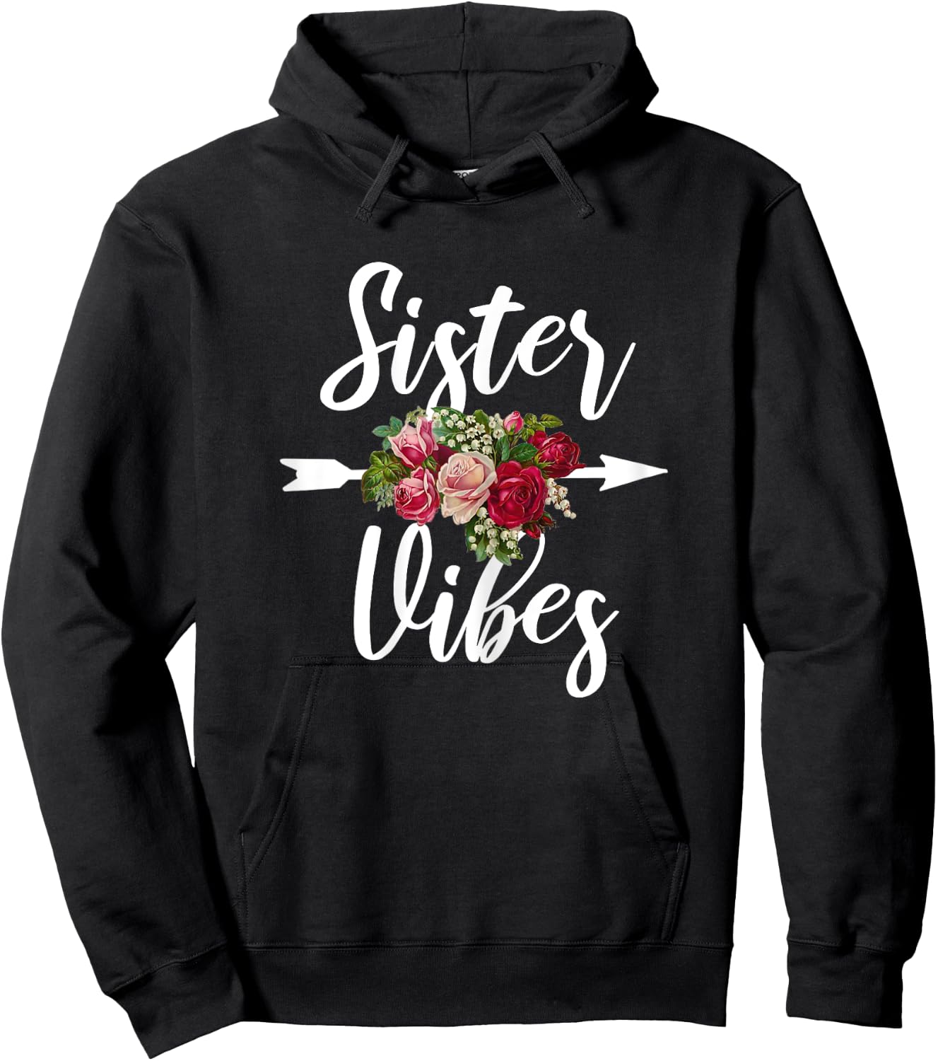 Sister Vibes Big Sister for Teenager Teen Girls Floral Hoodie - Hoodie | Black