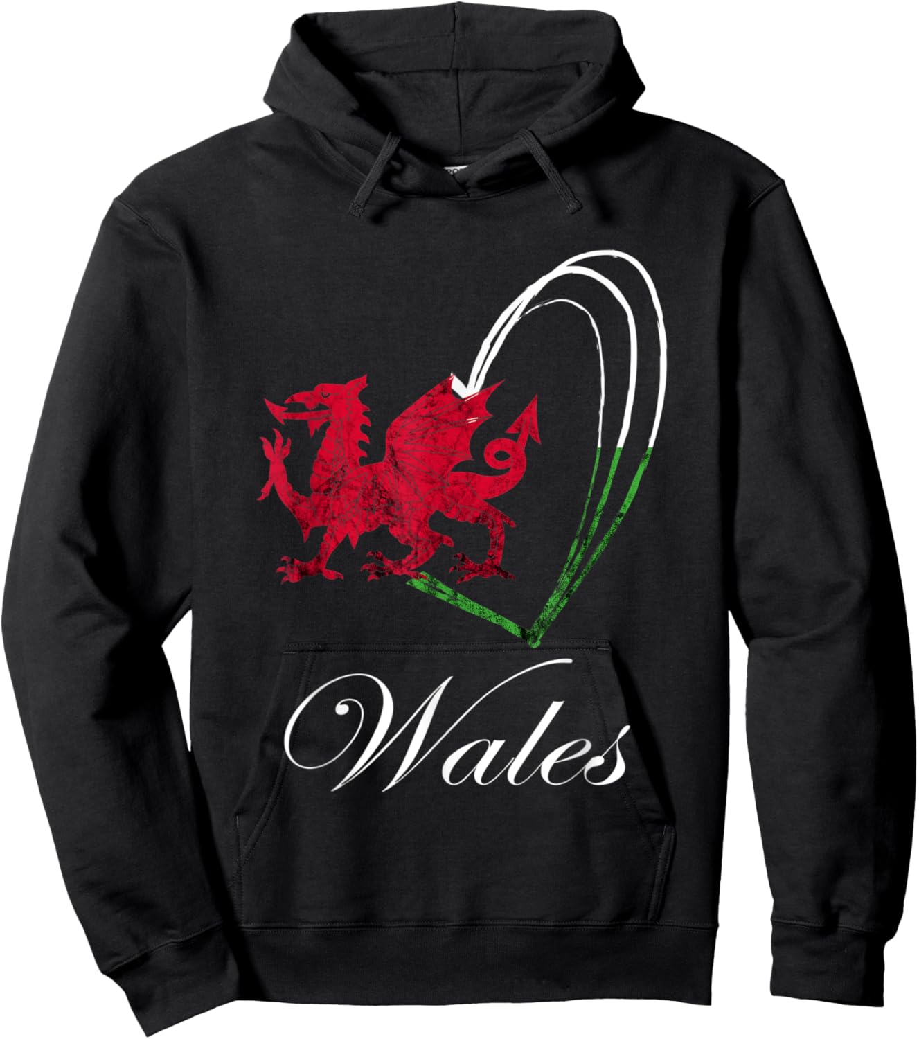 Welsh Dragon Wales Welsh Roots Welsh Flag Heart Ddraig Goch Hoodie - Hoodie | Black
