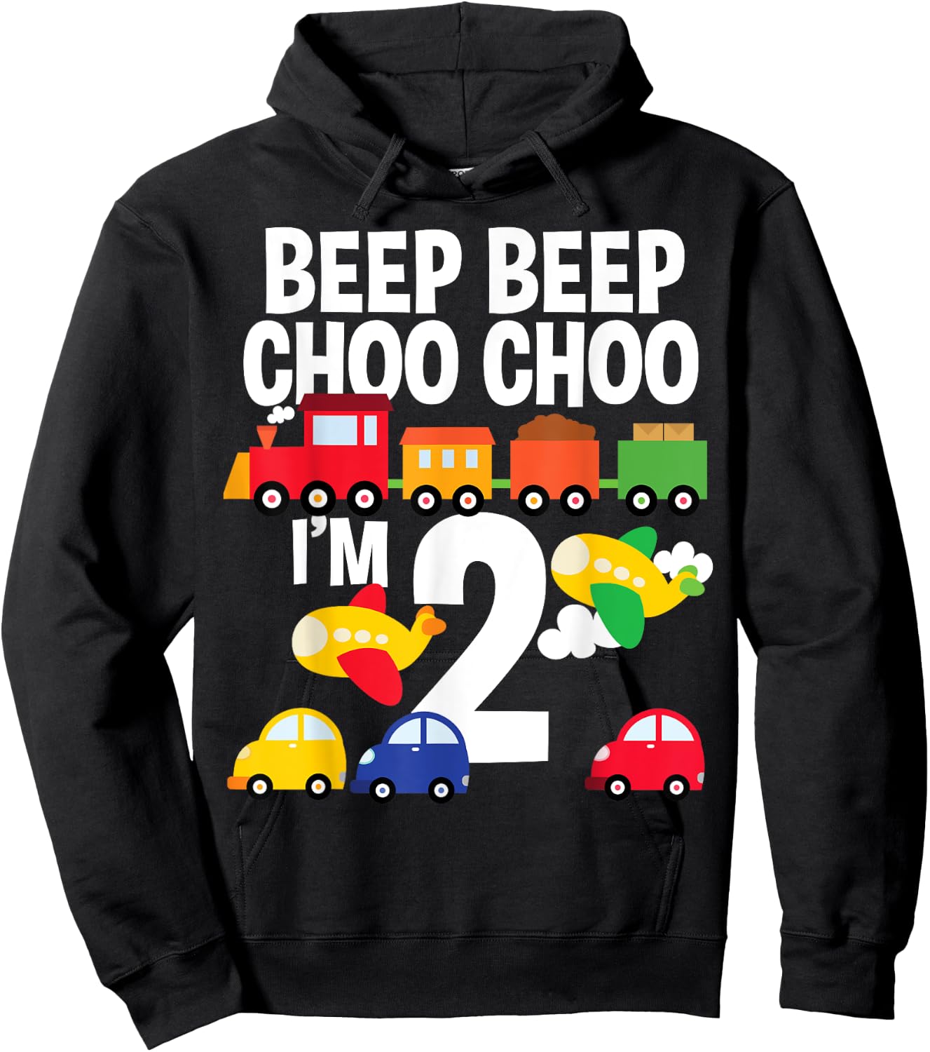 I'm 2 Birthday Boy 2nd Bday Trains Cars Airplanes Hoodie - Hoodie | Black