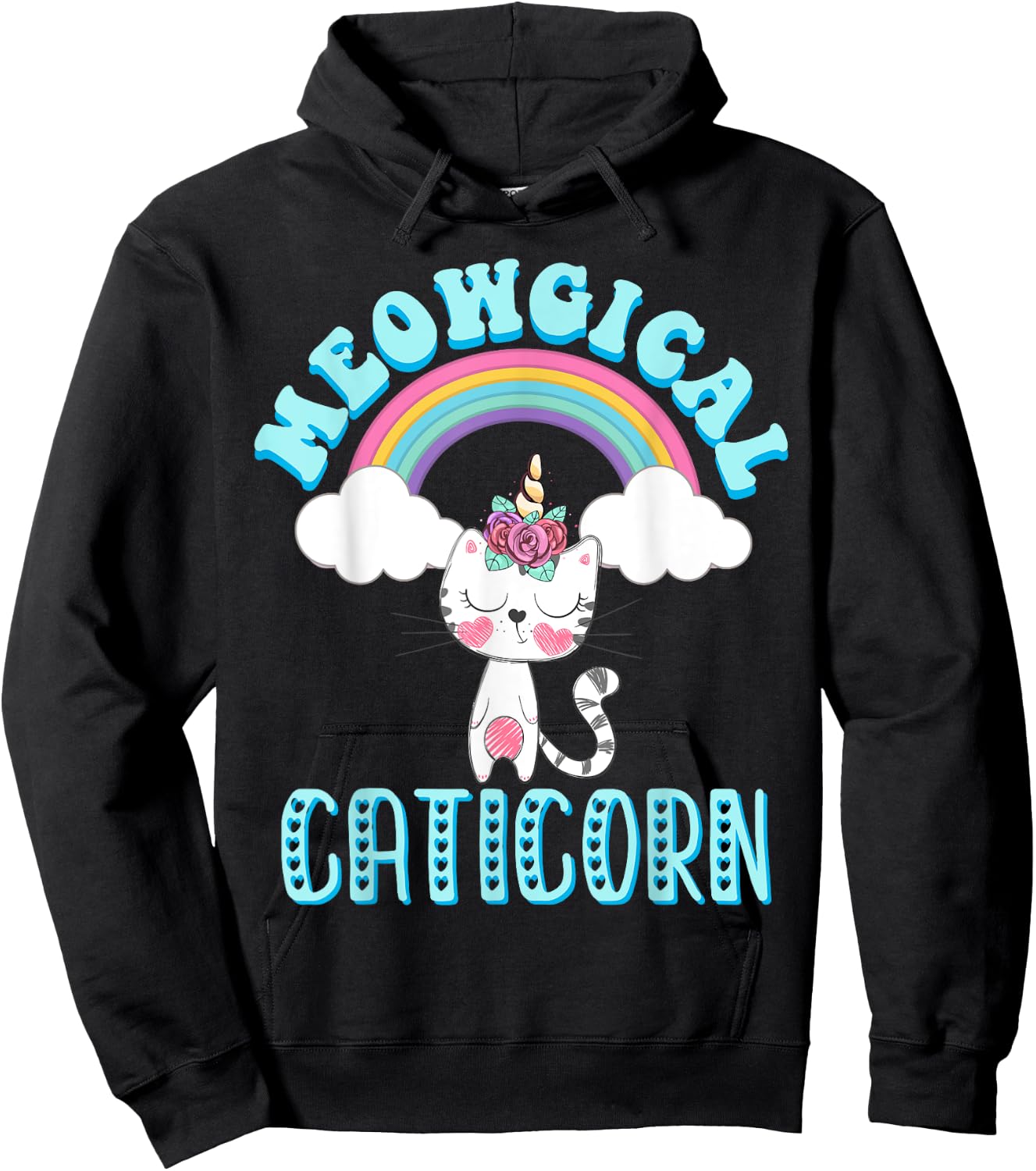 Meowgical Caticorn T Shirt Cat Unicorn Girls Women Kittycorn Hoodie - Hoodie | Black