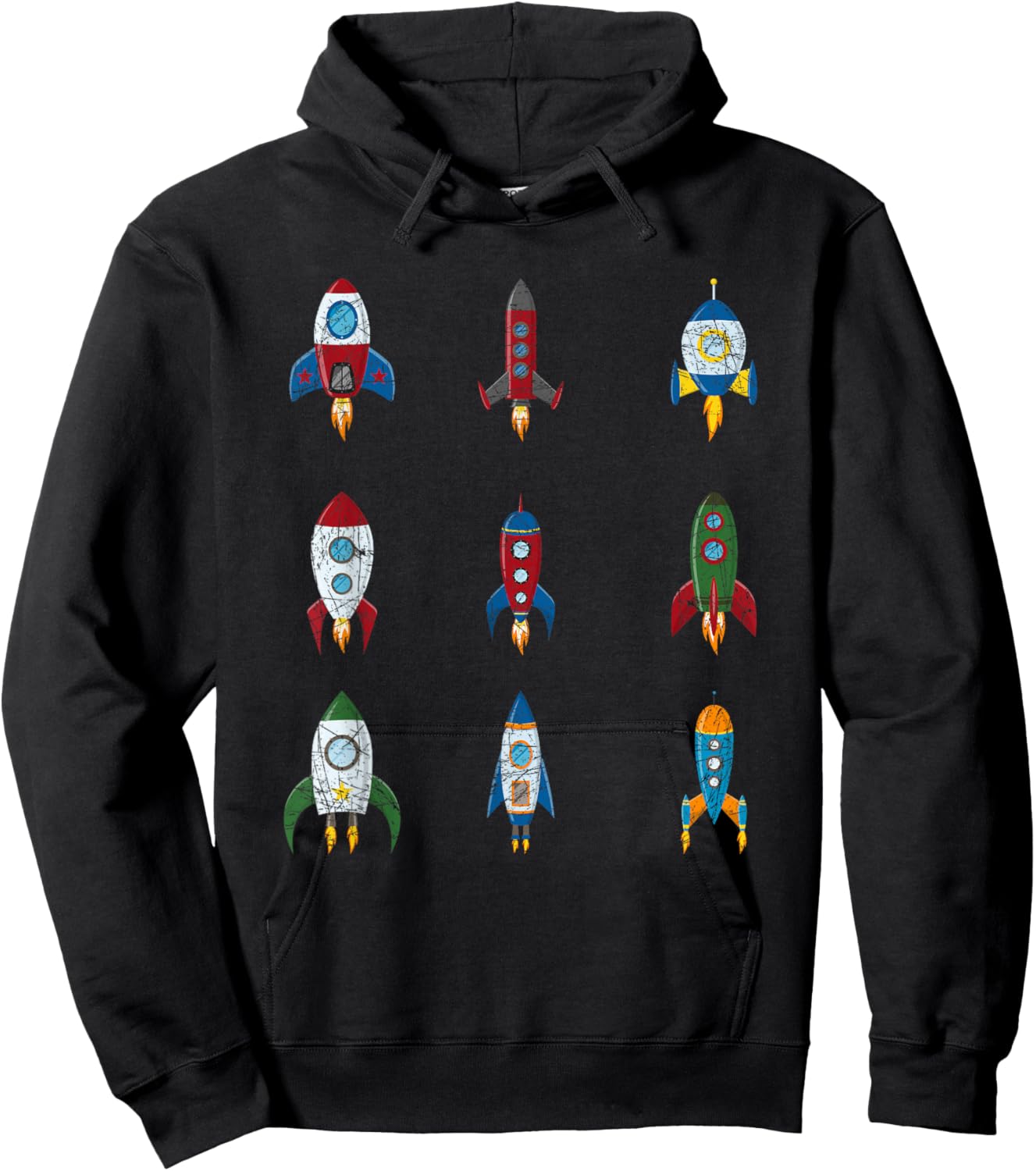 Retro Rocket Ships Outer Space Boys Kids Gift Astronaut Hoodie - Hoodie | Black