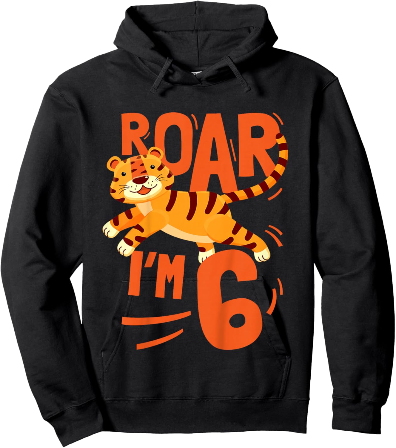 Kids Tiger 6th Birthday Jungle Party Tiger Age 6 Wild Animal Hoodie - Hoodie | Black