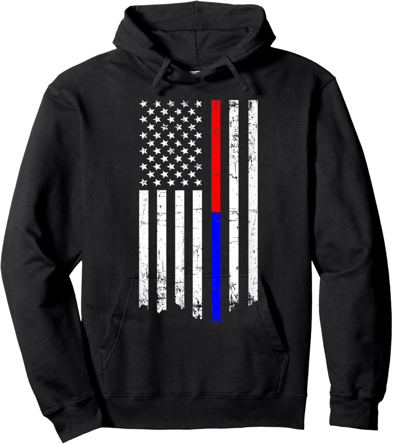 Thin Red & Blue Line American Flag Hoodie - Hoodie | Black