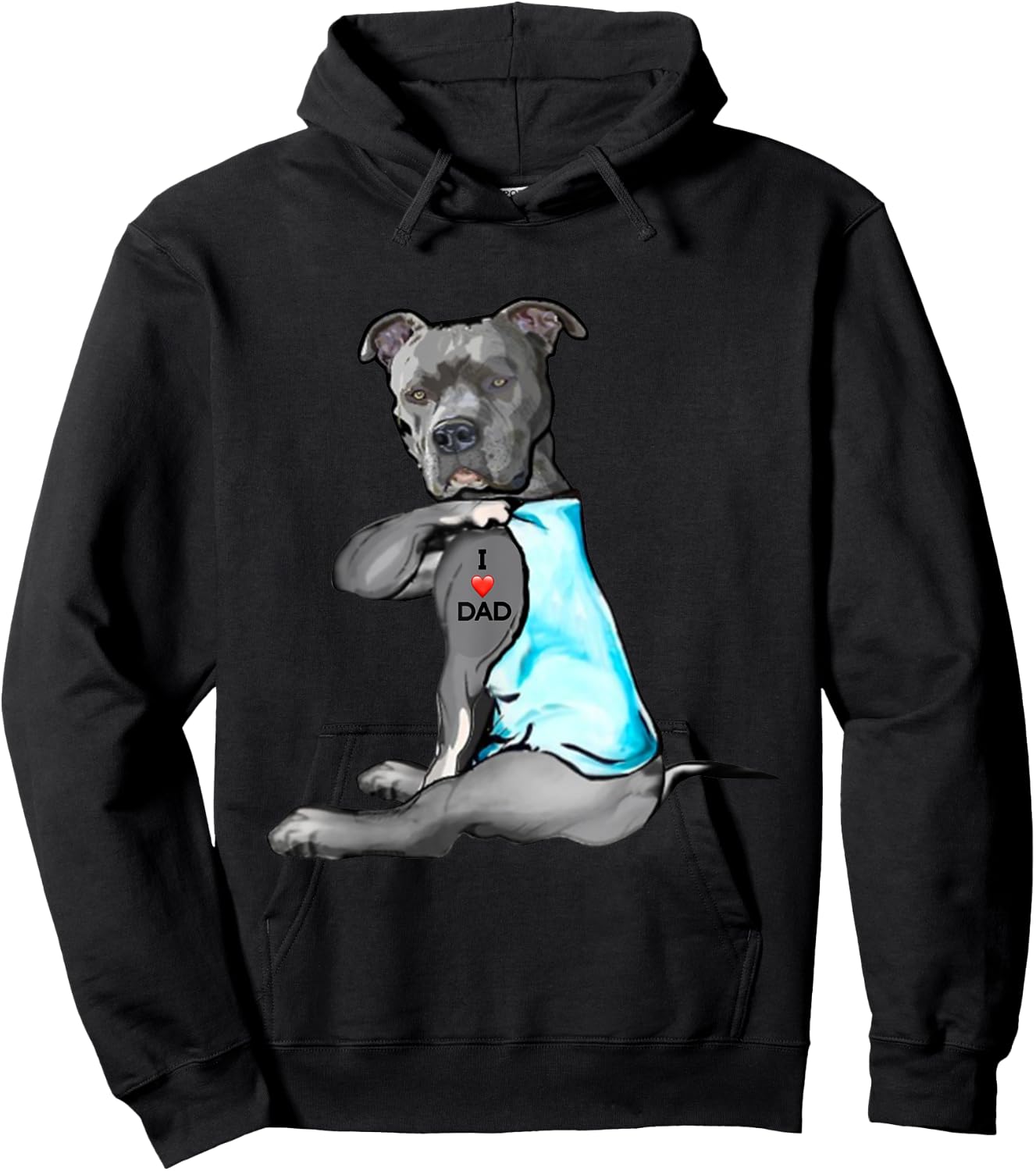 Funny Women Gifts Dog Pitbull I Love Dad Tattoo Gift Hoodie - Hoodie | Black