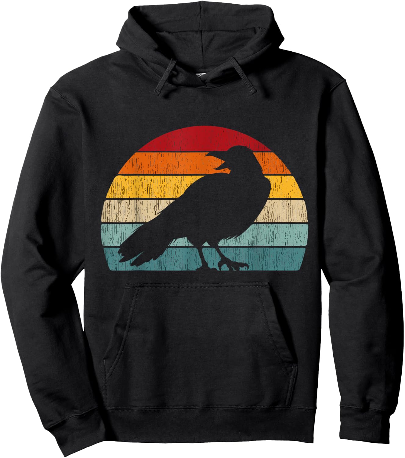 1980s Retro Crow Men Raven Merch Distressed Bird Hoodie - Hoodie | Black