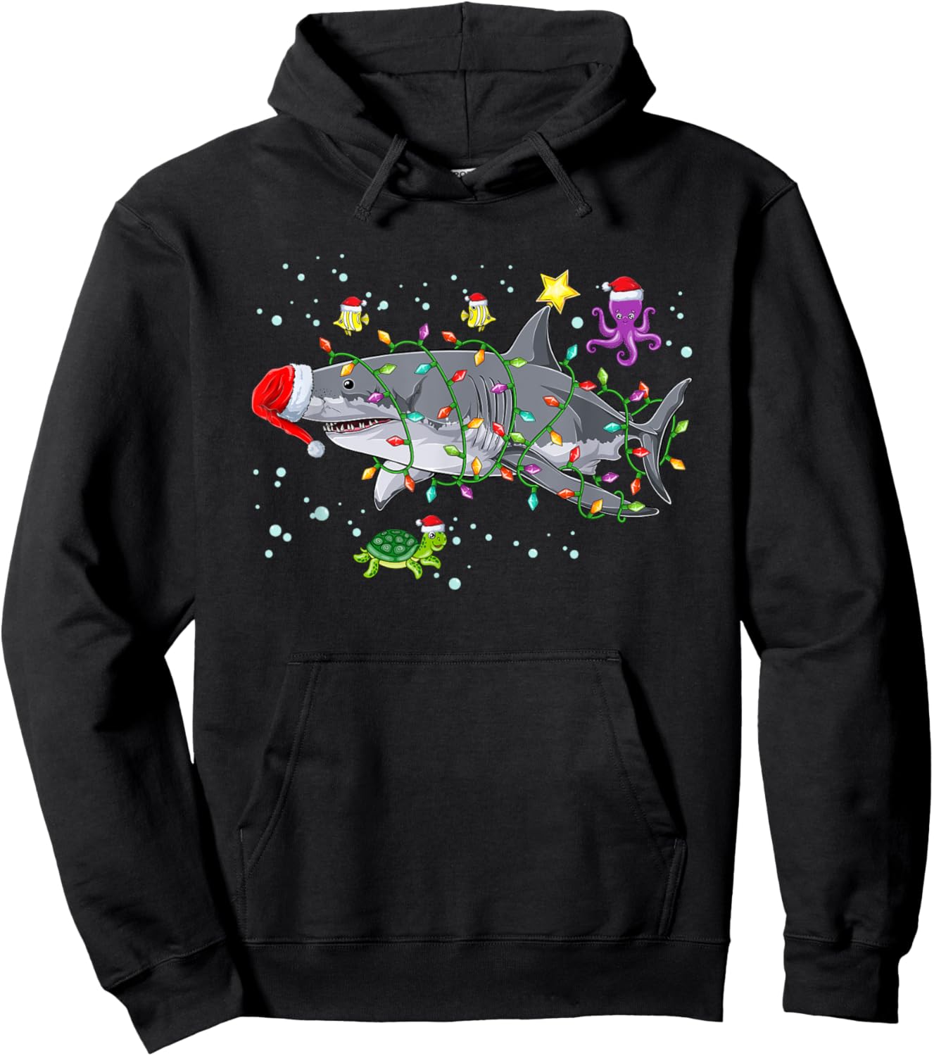 Shark Santa Ugly Christmas Lights sharkmas Xmas Hoodie - Hoodie | Black