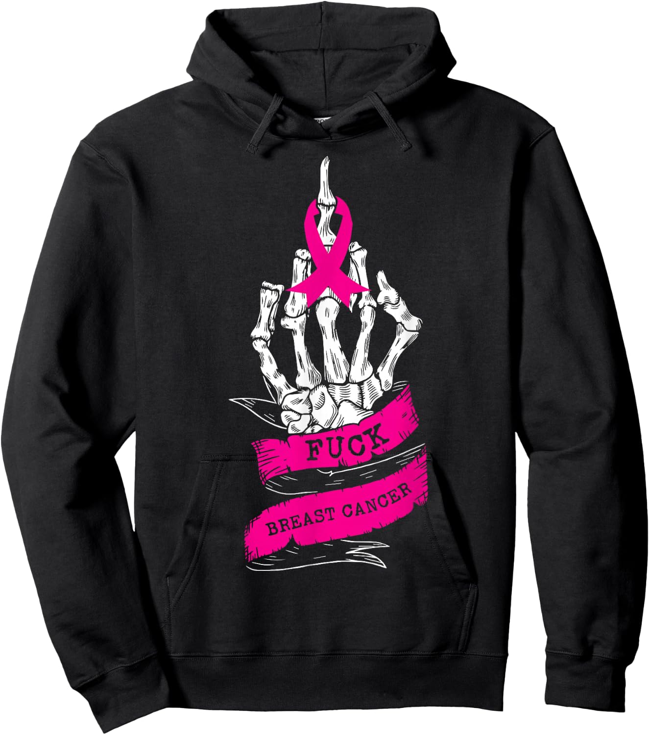 Skeleton Hand Fuck Pink Funny Breast Cancer Awareness Gifts Hoodie - Hoodie | Black