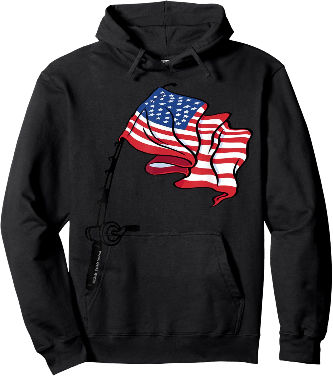 Patriotic Fishing USA Flag Fisherman 4th of July Hoodie - Hoodie | Black