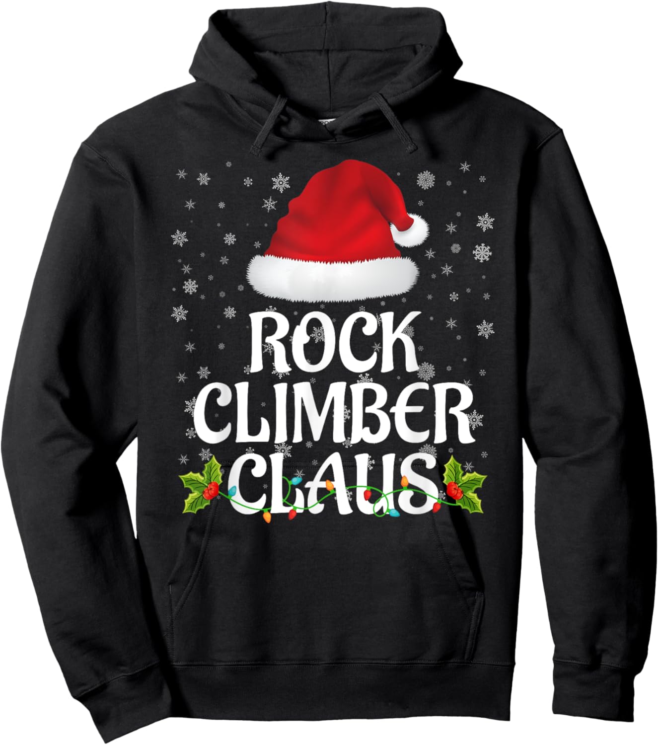 Rock Climber Claus Christmas Lights Pajama Family Matching Hoodie - Hoodie | Black