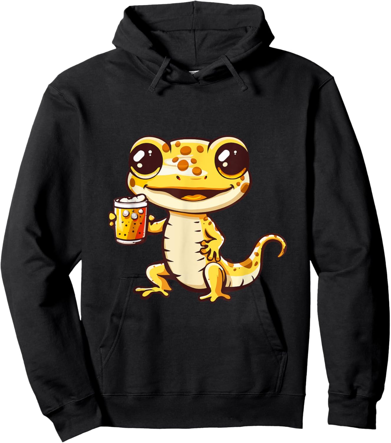 Gecko With Beer | Funny Drinking Party Hoodie - Hoodie | Black