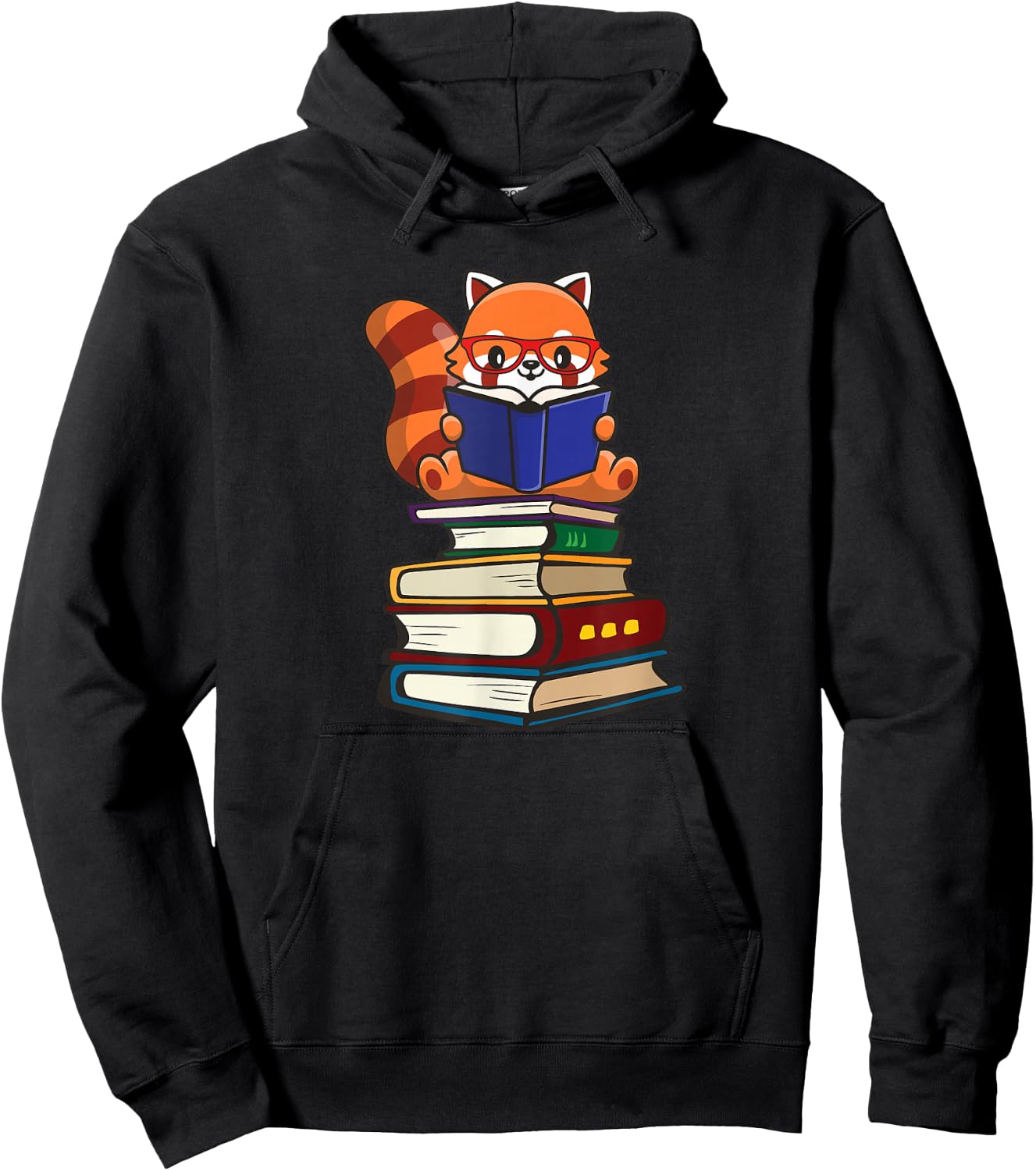 Cute Kawaii Kids Reading Books Glasses Red Panda Lover Hoodie - Hoodie | Black
