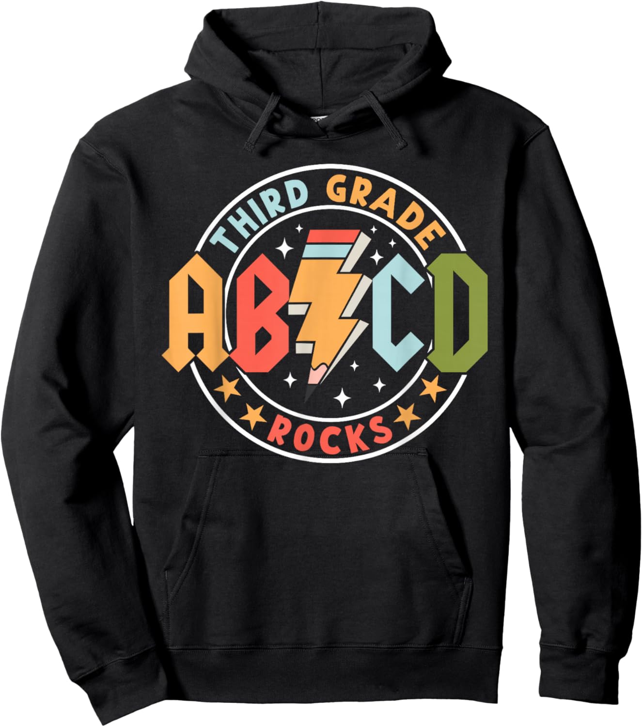 ABCD 3rd Grade Rocks Pencil Lightning Teachers Rock Boys Hoodie - Hoodie | Black