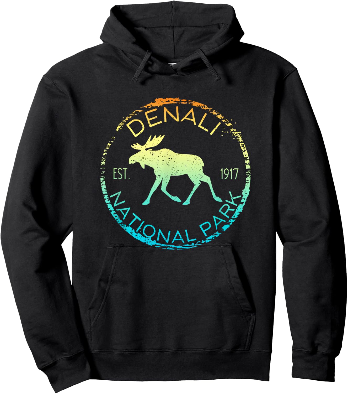 Denali National Park Alaska Retro Moose Hiker Souvenir Hoodie - Hoodie | Black