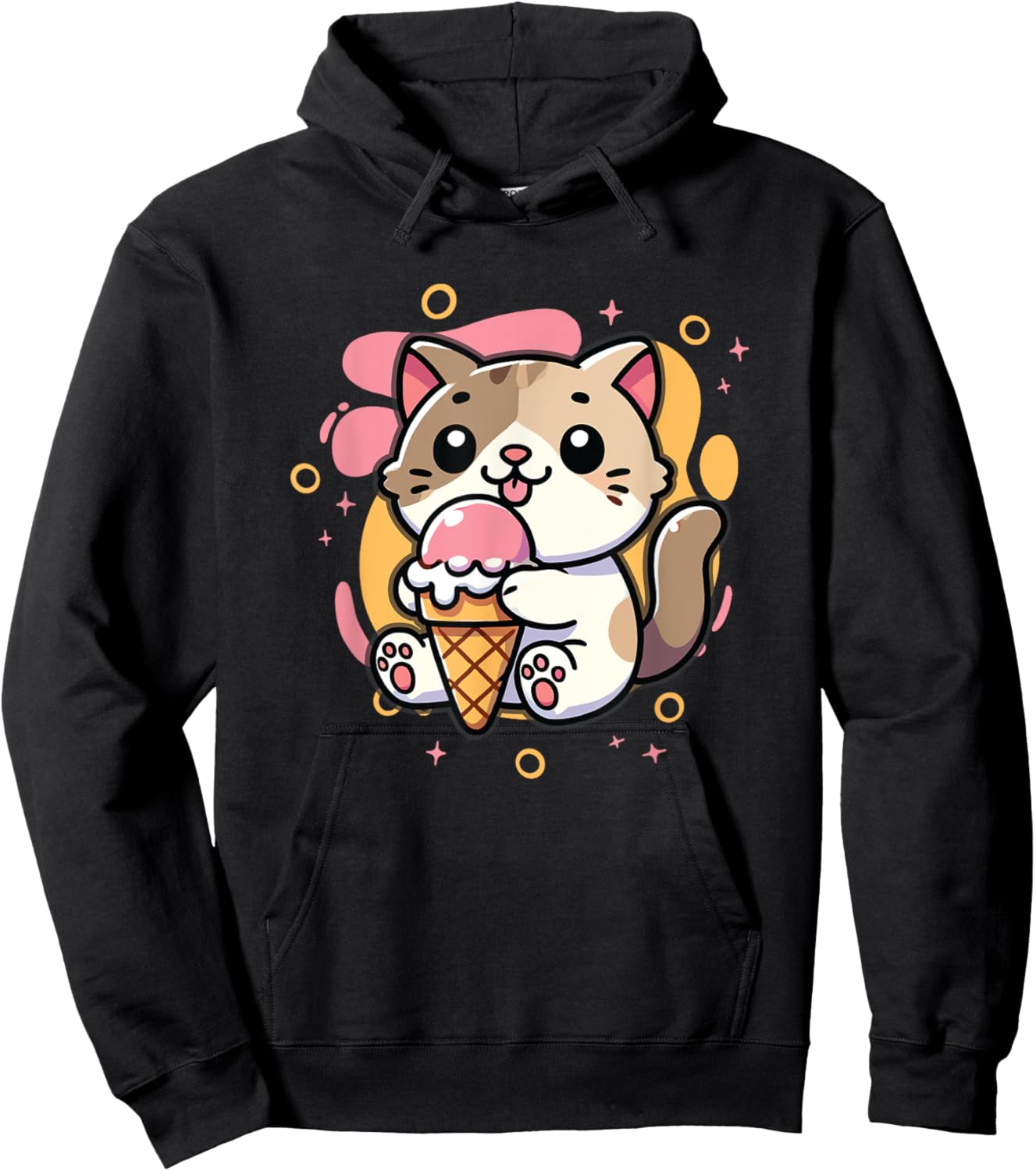Ice Cream Lover Cute Cat Eating Ice Cream Hoodie - Hoodie | Black