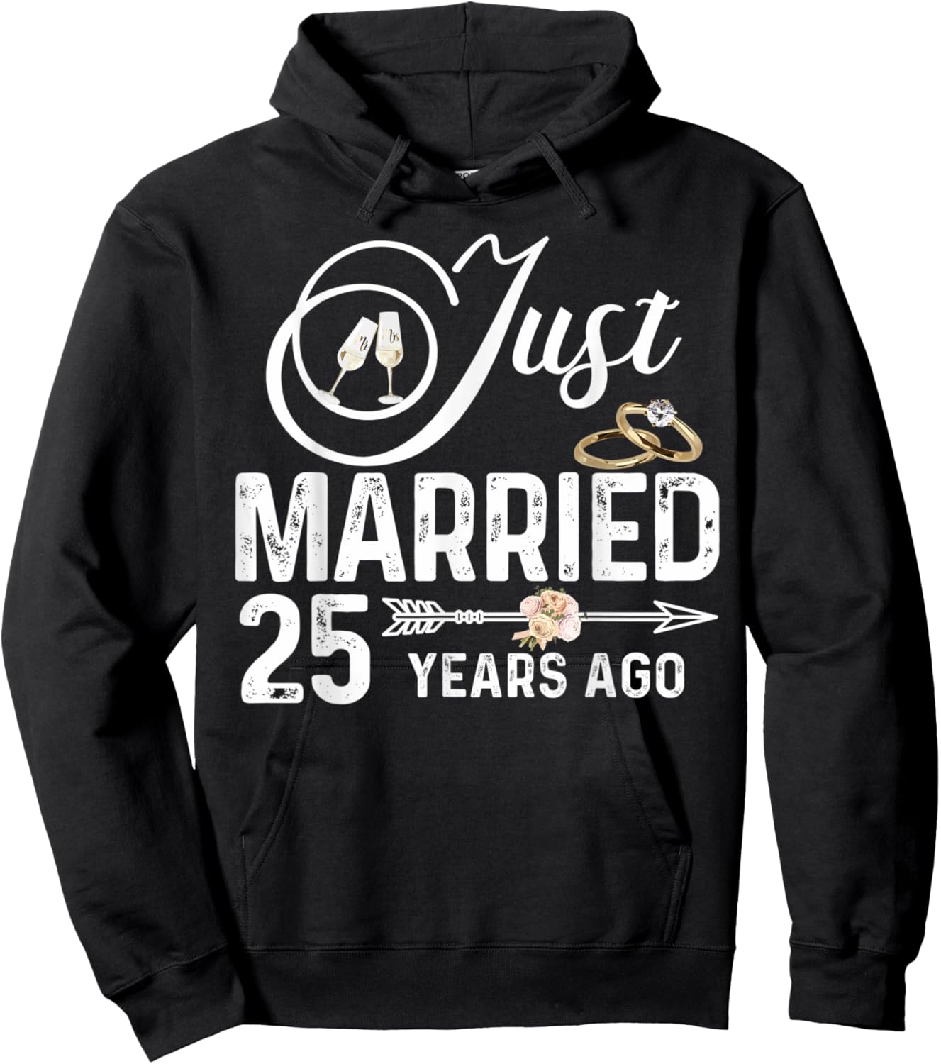 Just Married 25 Years Ago Wedding Anniversary Rings Pair Hoodie - Hoodie | Black