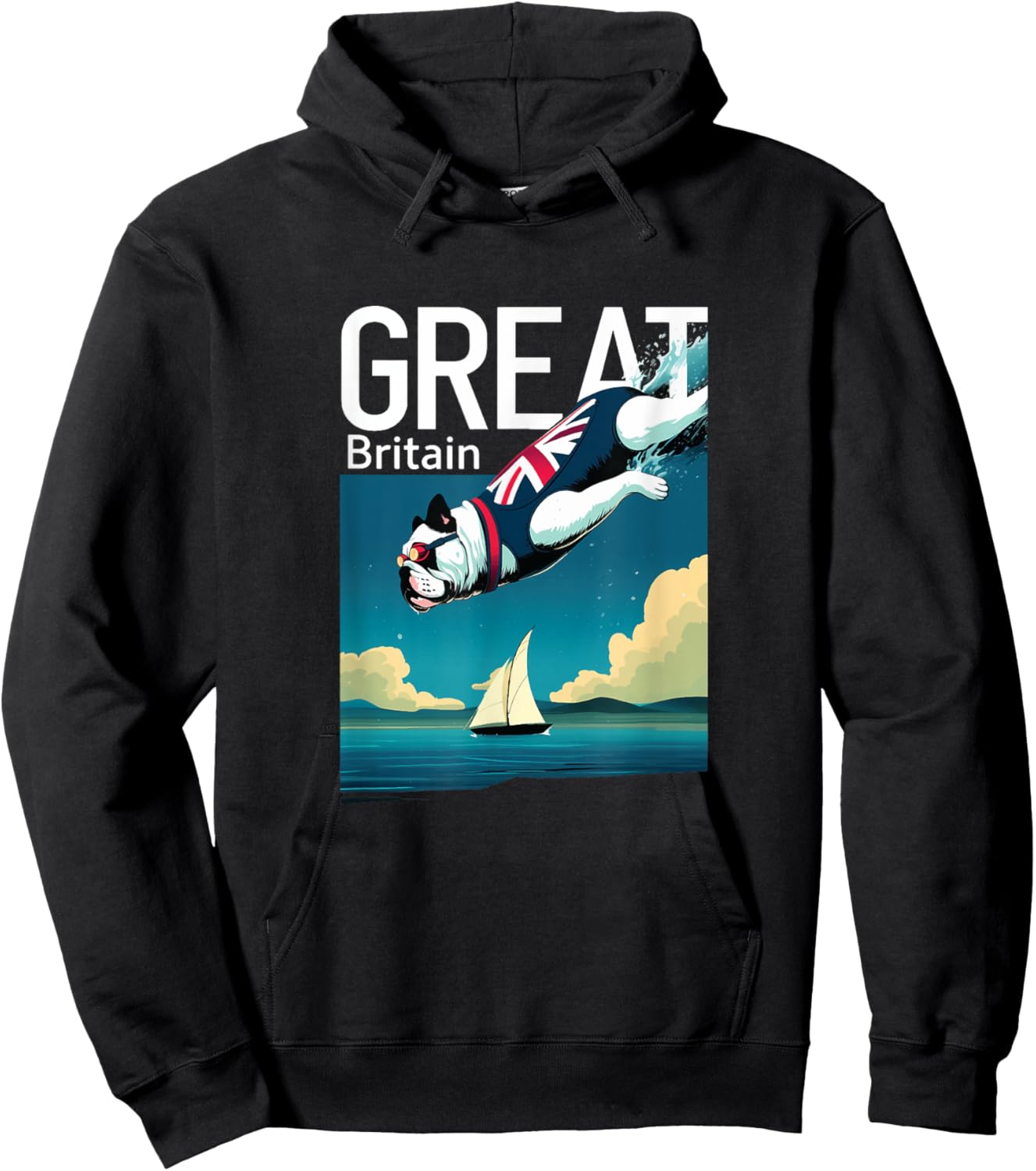 Diving British Bulldog - Great Britain Souvenir Hoodie - Hoodie | Black