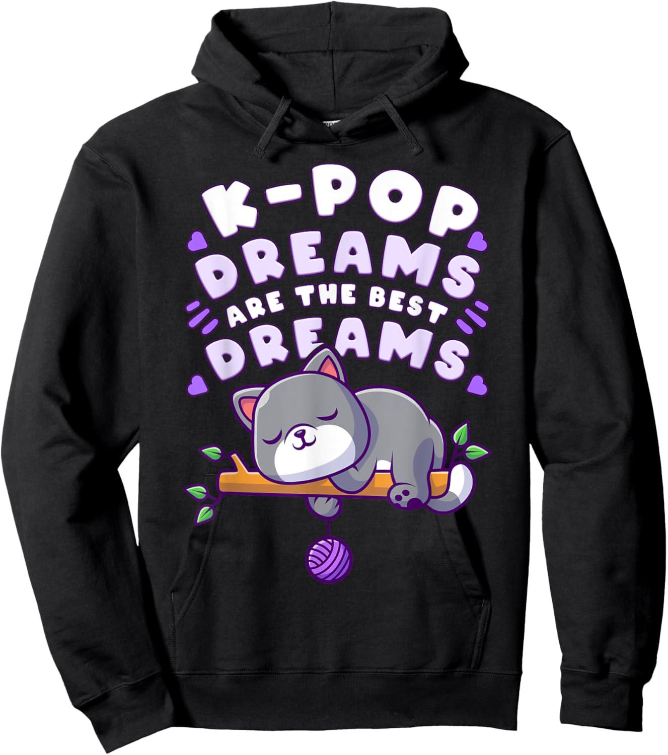 K-Pop Dreams, Cute sleeping Cat, Funny Sleep Hoodie - Hoodie | Black