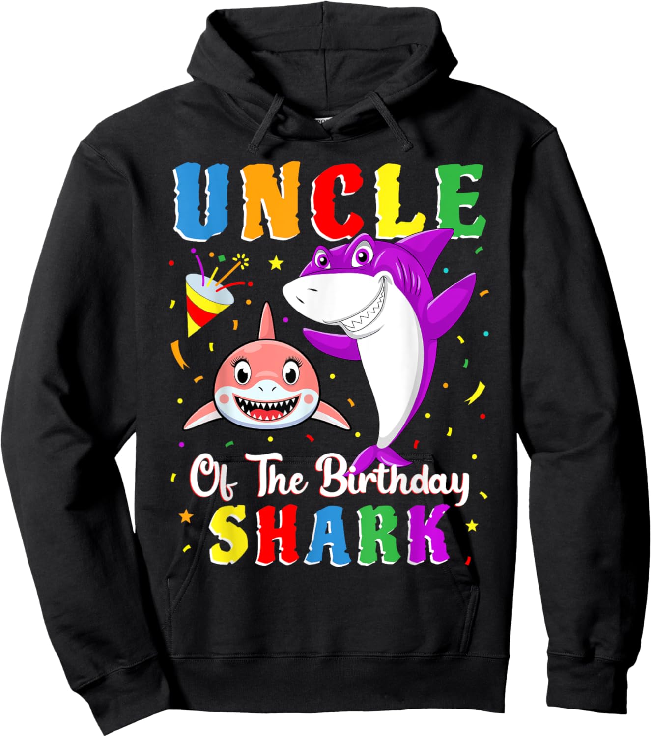 Uncle Of The Shark Birthday Family Matching Birthday Niece Hoodie - Hoodie | Black