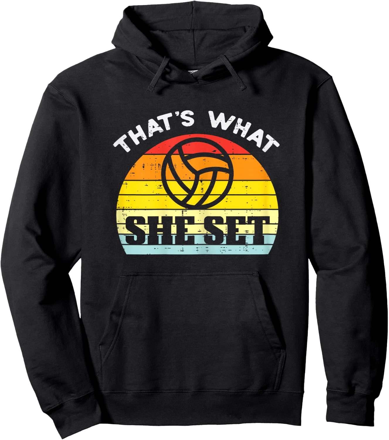 What She Set Volleyball Sunset Retro Setter Girls Women Hoodie - Hoodie | Black
