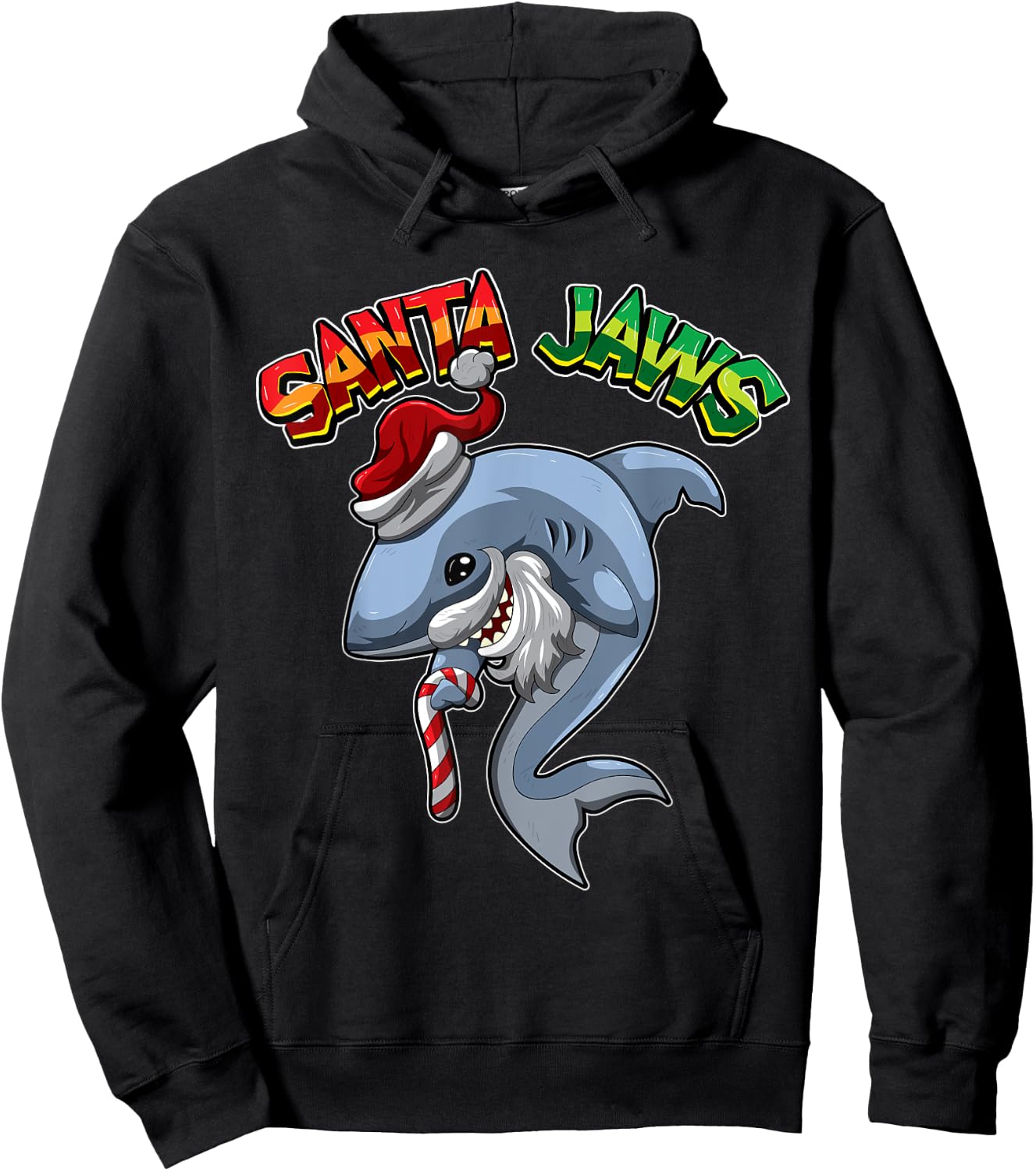 Santa Jaws - Shark Dressed As Santa Claus - Xmas Pun Hoodie - Hoodie | Black