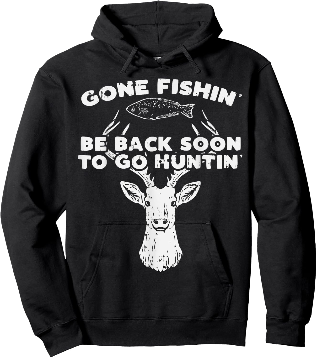 BoredKoalas Fishing Back Soon Hunting Deer Elk Hunter Buck - Adults - Black - Short Sleeve - Classic Fit - Cotton 60% Polyester 40% Hoodie - Hoodie | Black